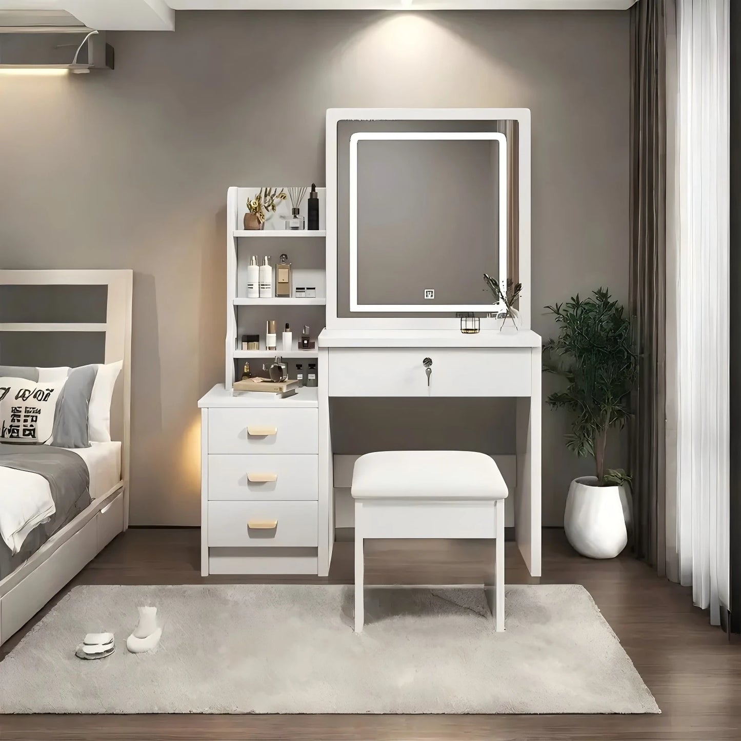 Dresser, Makeup Dresser with Sliding Mirror and Lights