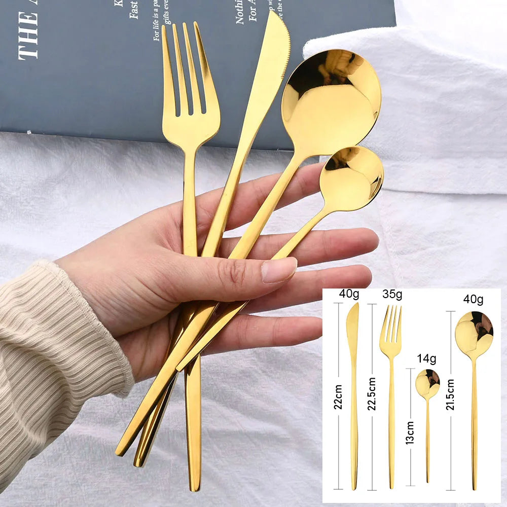 Black Handle Golden Cutlery Set Stainless Steel