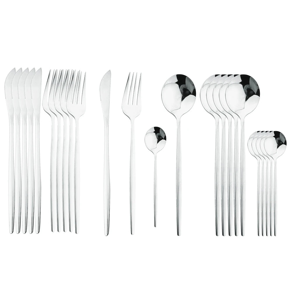 Black Handle Golden Cutlery Set Stainless Steel