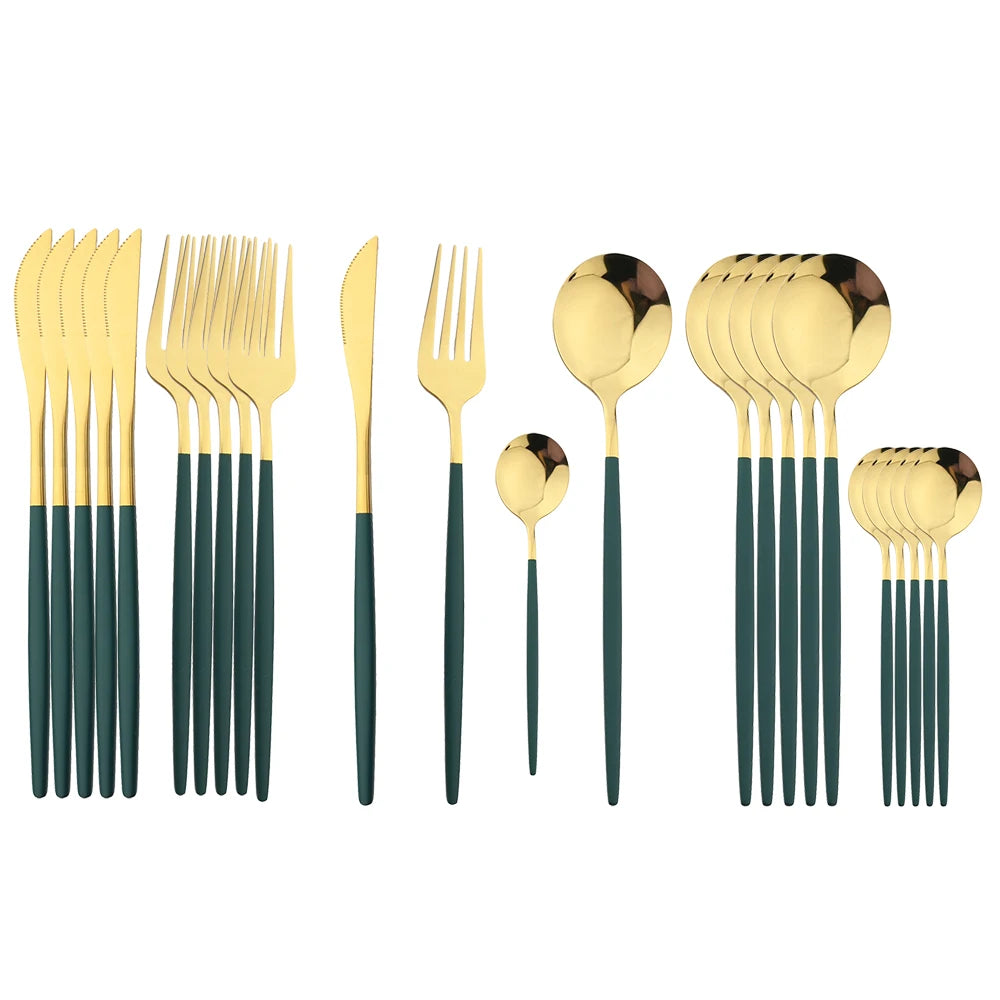 Black Handle Golden Cutlery Set Stainless Steel