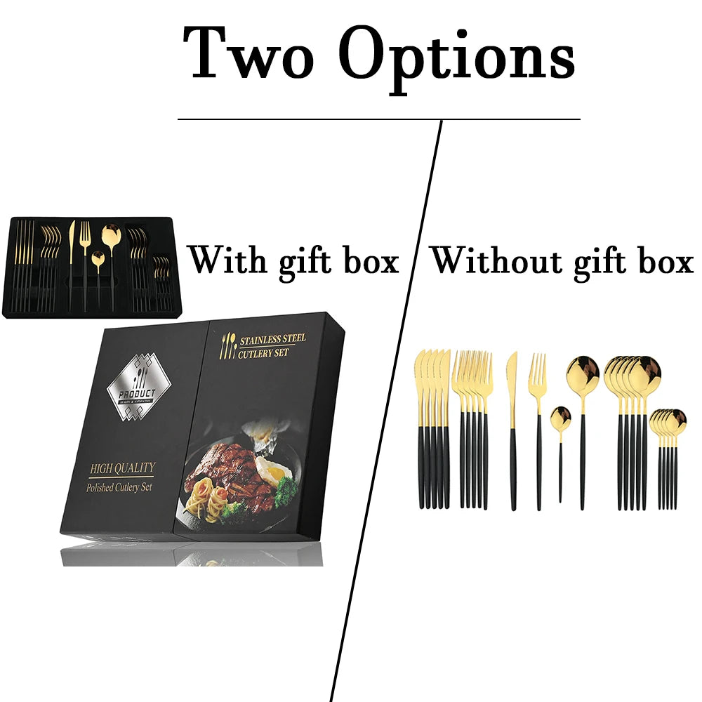 Black Handle Golden Cutlery Set Stainless Steel
