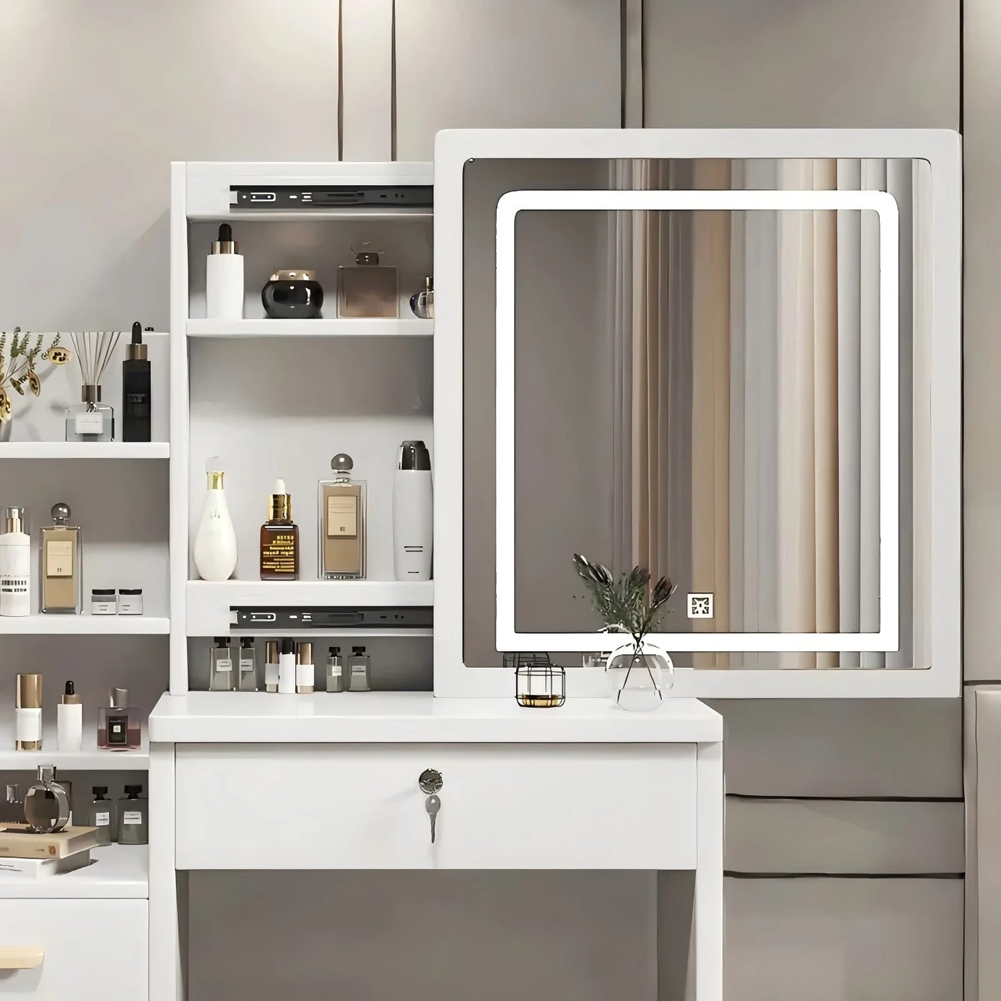 Dresser, Makeup Dresser with Sliding Mirror and Lights