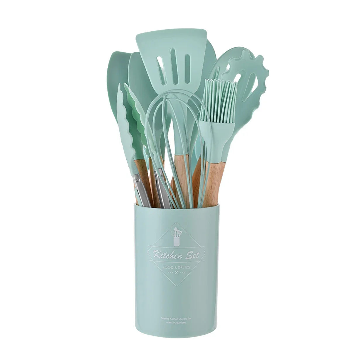 12Pcs Silicone Kitchen Utensils With Storage Bucket