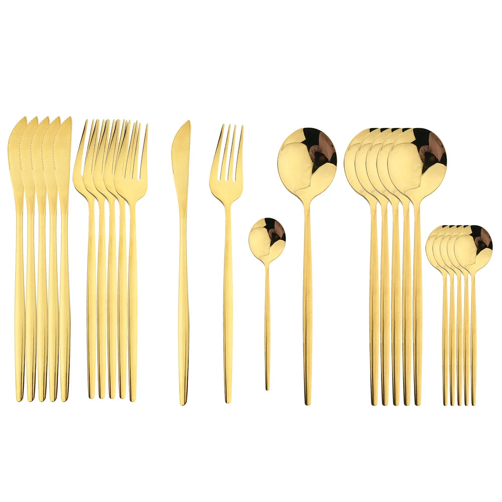 Black Handle Golden Cutlery Set Stainless Steel
