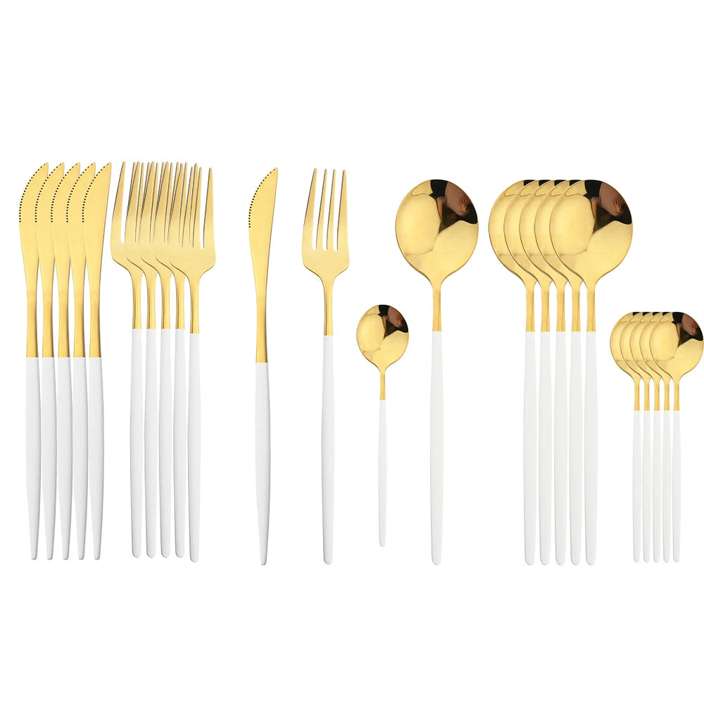 Black Handle Golden Cutlery Set Stainless Steel