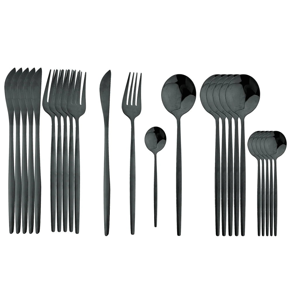 Black Handle Golden Cutlery Set Stainless Steel