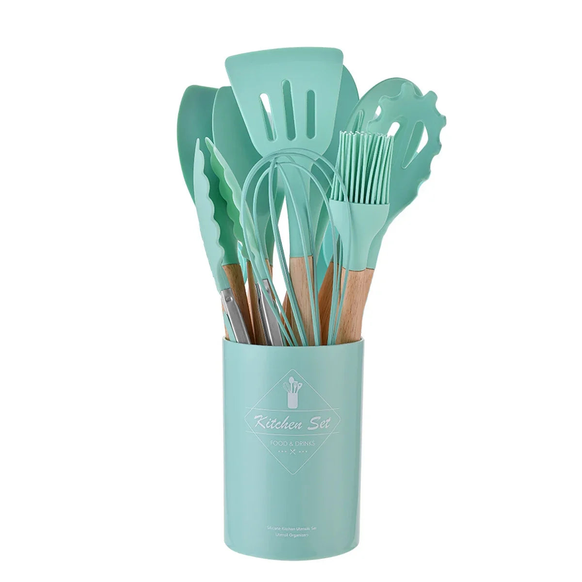 12Pcs Silicone Kitchen Utensils With Storage Bucket