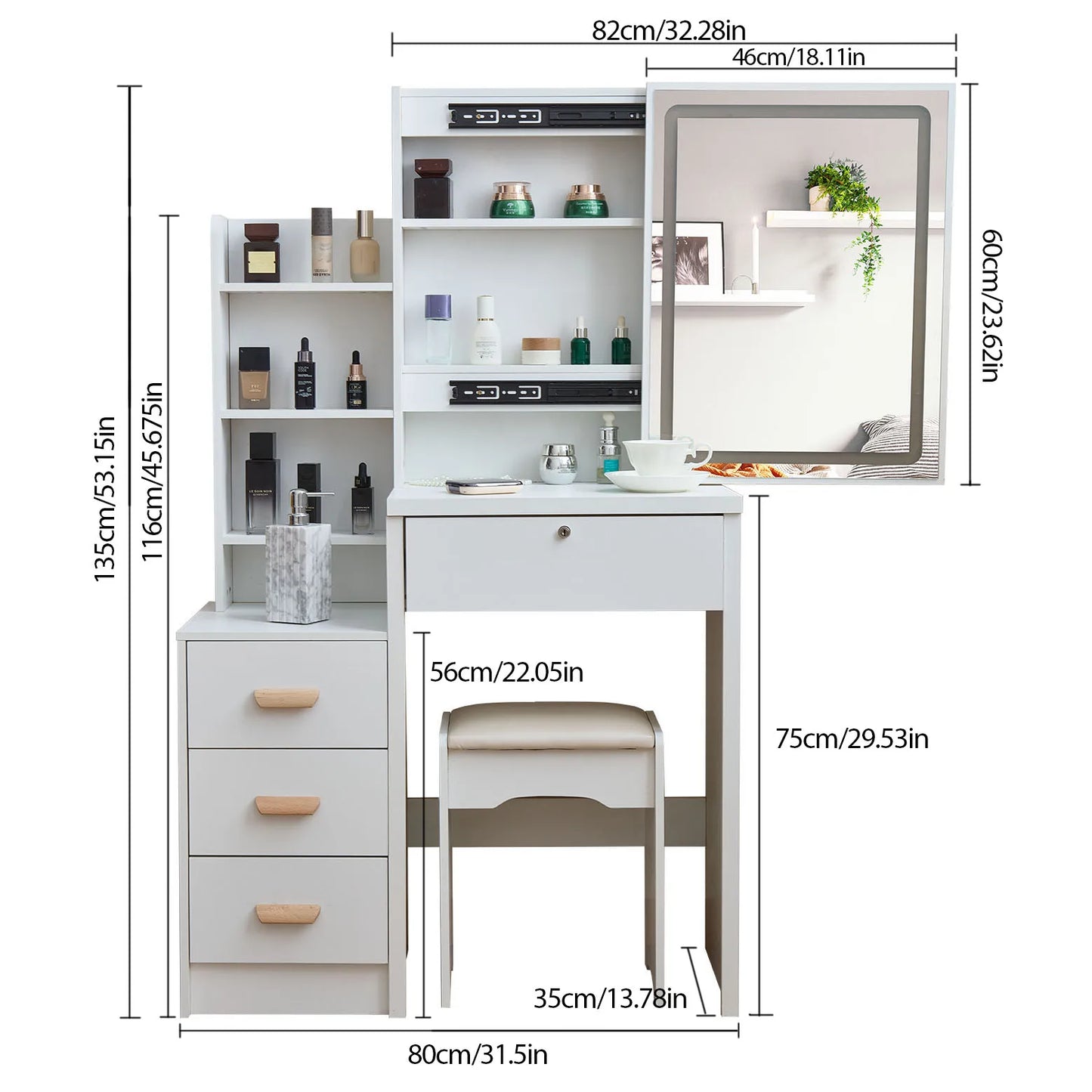 Dresser, Makeup Dresser with Sliding Mirror and Lights