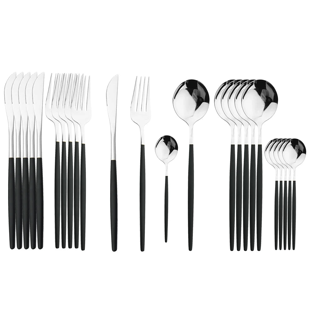 Black Handle Golden Cutlery Set Stainless Steel